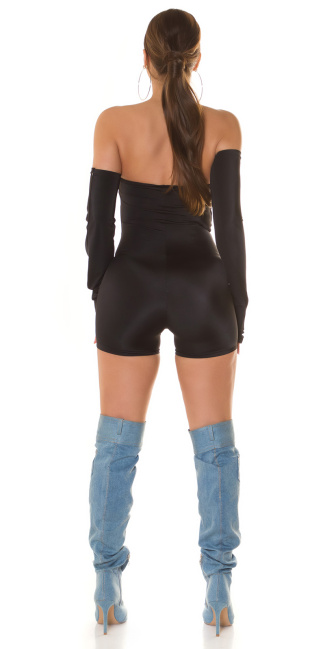 short Bandeau Overall with Gauntlets Black